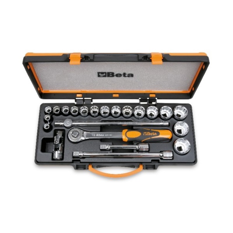 Bộ khẩu ngắn 1/2" và tay vặn, 22 chi tiết (17 khẩu, 5 phụ kiện, có vali)