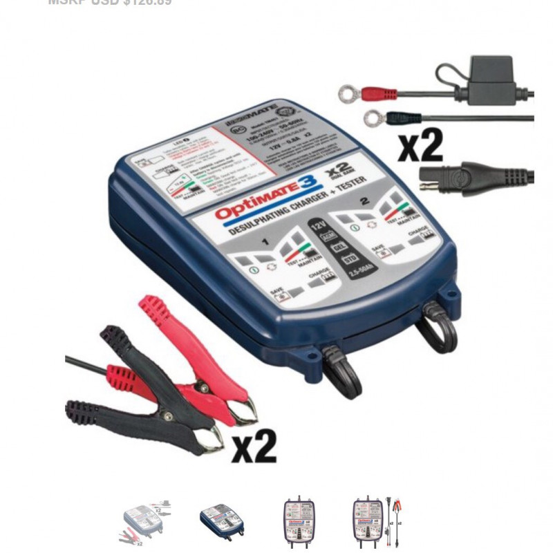 Thiết bị nạp ắc quy xe máy 2 cặp sạc 12V/0.8A