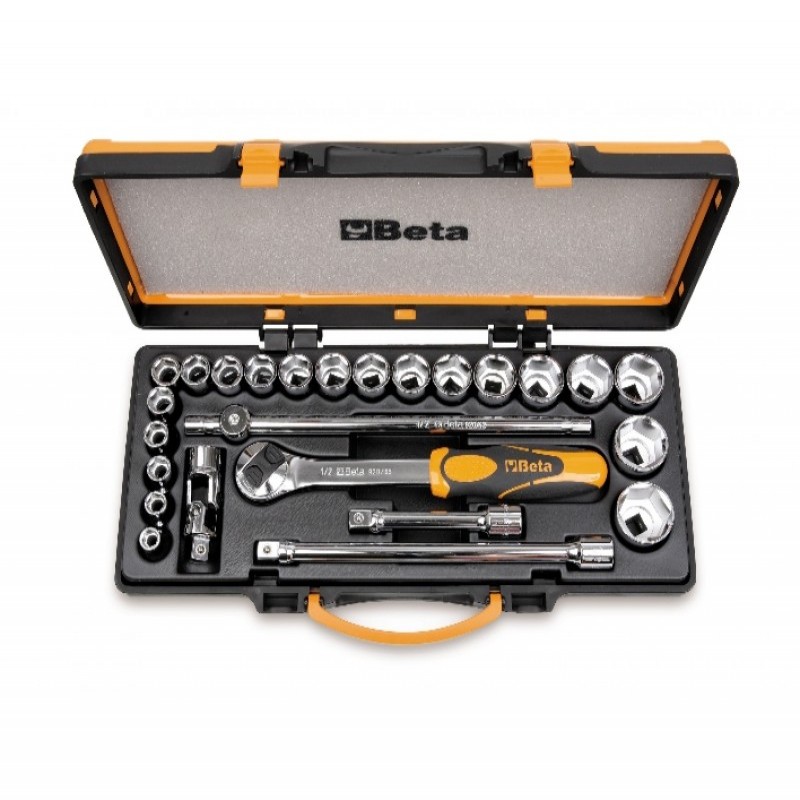 Bộ khẩu ngắn 1/2" và tay vặn, 25 chi tiết (20 khẩu, 5 phụ kiện, có vali)