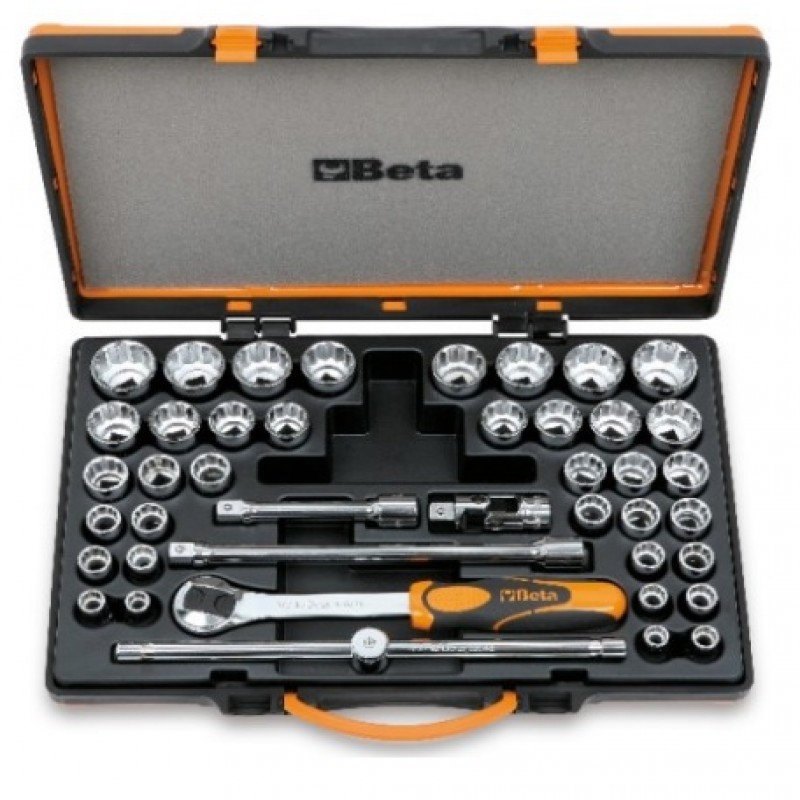 Bộ khẩu ngắn và tay vặn 1/2", 42 chi tiết (37 khẩu và 5 phụ kiện, có vali)