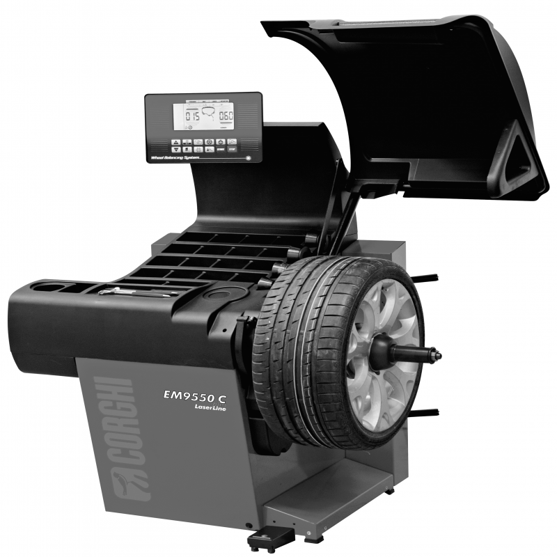 Máy cân bằng lốp xe con, hiển thị LED ( Gồm laser vị trí và cảm biến đo độ rộng - màu xám RAL 7016)