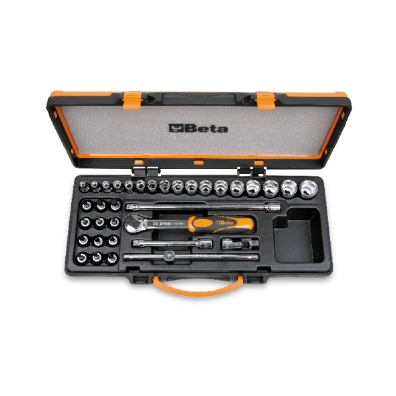 Bộ khẩu ngắn 3/8", 29 chi tiết (17 khẩu 6 - 22 mm, 12 đầu tô vít và 5 phụ kiện)