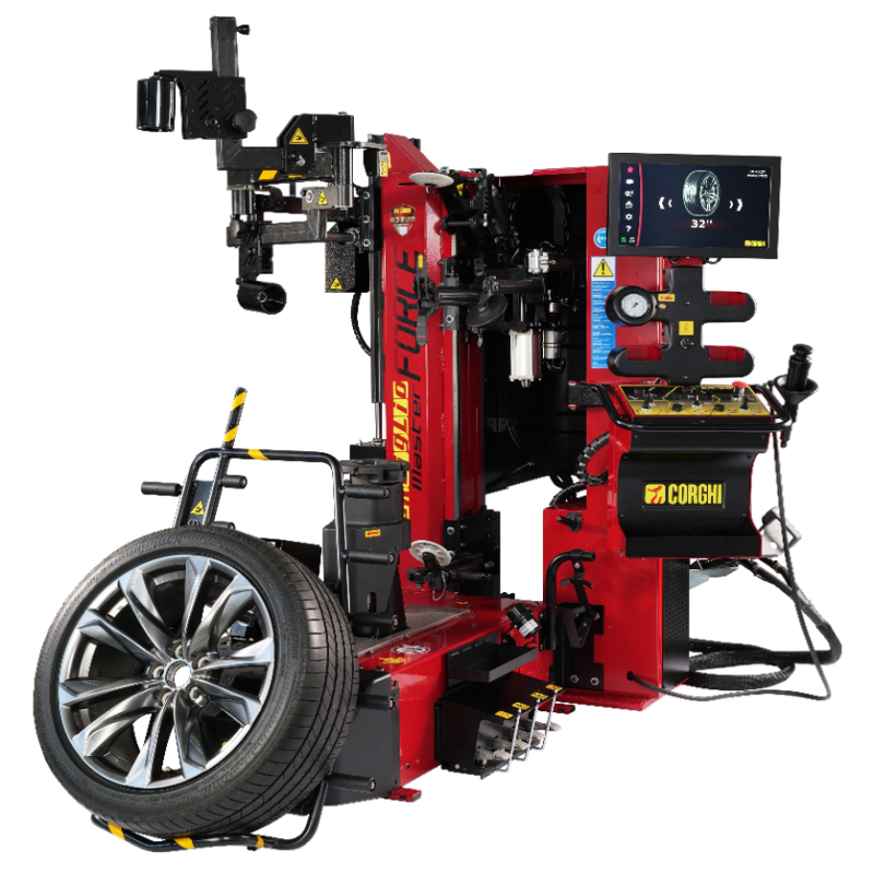 Máy ra vào lốp xe con điều khiển tự động, màu đỏ (full option)