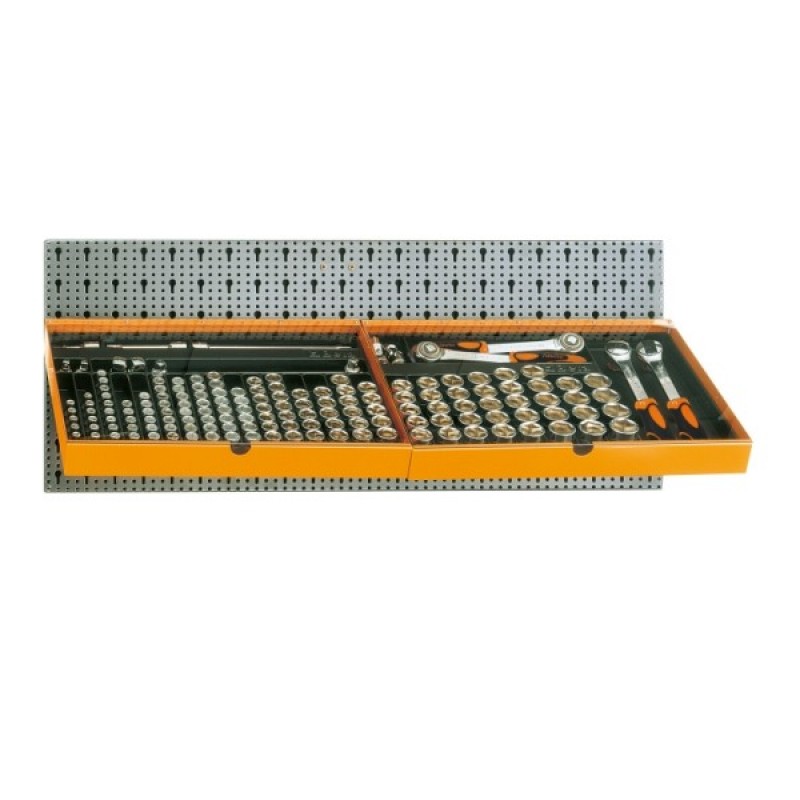 Bộ khẩu ngắn 1/2" và tay vặn, 163 chi tiết (143 khẩu + 20 phụ kiện, có móc treo)