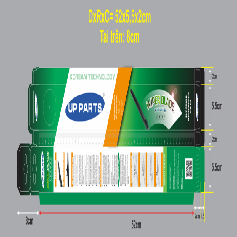 Vỏ hộp dài 52cm - PK của gạt mưa ba khúc UP PARTS (không vỏ) 14"/350mm, 16"/400mm, 18"/450mm, 20"/450mm