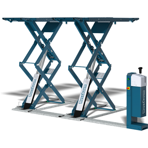 [NUBA-3500HFX-TEND] Cầu nâng cắt kéo nâng bụng 3,5 tấn, lắp nổi (3pha, màu xanh), cơ cấu mở rộng bàn nâng