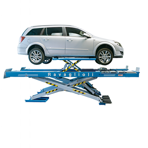 [RAVA-RAV650255ISI:02] Cầu nâng cắt kéo kiểm tra góc đặt bánh xe 5 tấn, lắp chìm, có bàn nâng phụ (3 pha. màu xanh)