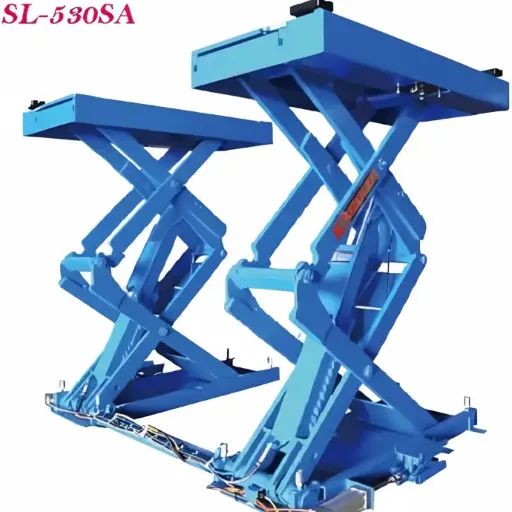 [CLEO-SL-530SA-MI:01] Cầu nâng cắt kéo nâng bụng 3.3 Tấn, Lắp chìm, Có tay nâng xe SUV (3 Pha, mô tơ trong, màu xám 7016)