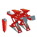 Cầu nâng cắt kéo kiểm tra góc đặt bánh xe 4.5 tấn, dài 5m, lắp chìm, độ sâu móng 380mm, có bàn nâng phụ (3 pha , màu đỏ, bao gồm đĩa lái).