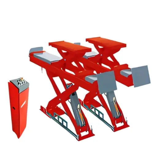 [PULI-KPL-U-D45:11] Cầu nâng cắt kéo kiểm tra góc đặt bánh xe 4.5 tấn, dài 5m, lắp chìm, độ sâu móng 330mm, có bàn nâng phụ (3 pha , màu đỏ, bao gồm đĩa lái).