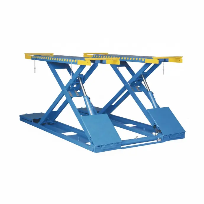 Cầu nâng cắt kéo nâng bụng 3,5 Tấn, lắp chìm, bàn siêu mỏng (3 pha, màu xanh)