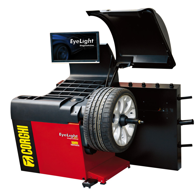 Máy cân bằng lốp xe con, hoàn toàn tự động (Tích hợp chẩn đoán độ mòn lốp - màu đỏ)