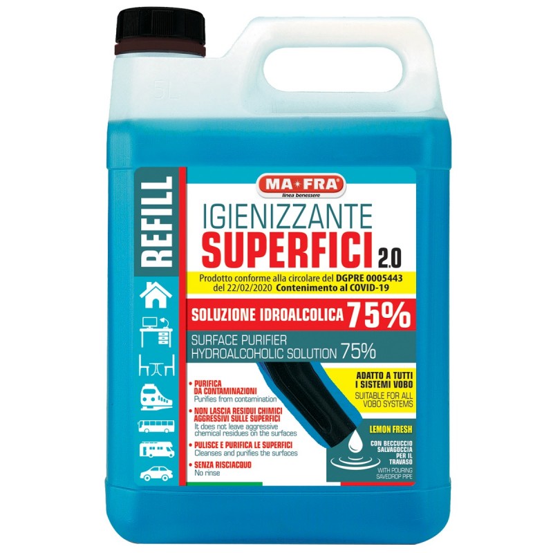Hóa chất khử khuẩn và khử mùi nội thất IGIENIZZANTE SUPERFICI 2.0 5 L