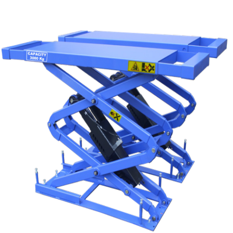 Cầu nâng cắt kéo nâng bụng 3.5 tấn, lắp chìm (3 pha, màu xanh RAL 3001).