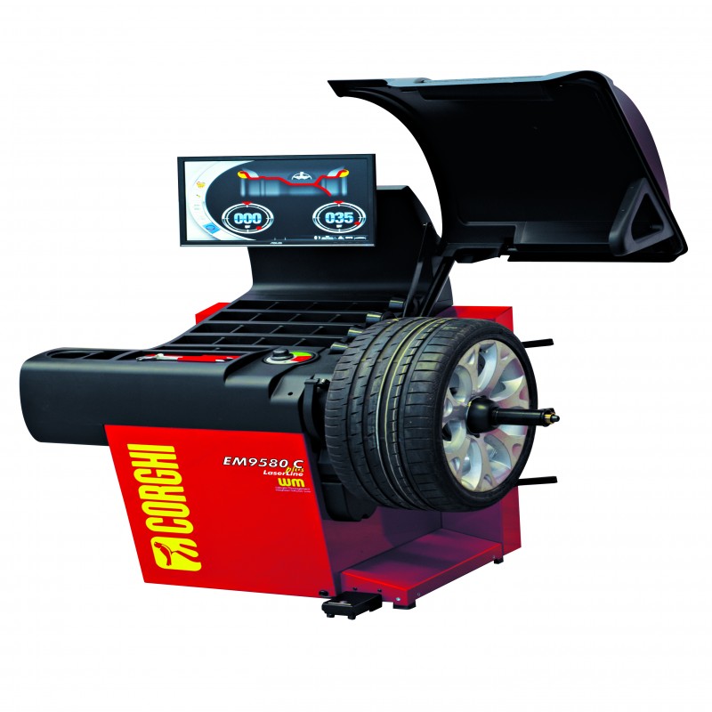 Máy cân bằng lốp xe con, màn hình cảm ứng (Gồm cảm biến độ rộng, khóa Winut - màu đỏ)