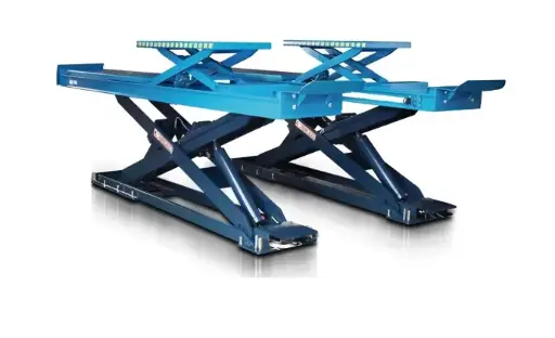 [BZAI-SL-656-BTL] Cầu nâng cắt kéo kiểm tra góc đặt bánh xe 4 Tấn, Lắp nổi, có bàn nâng phụ (3 pha, màu xanh)